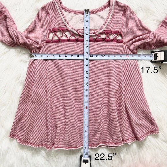 Free People Criss Cross Magenta Pink Striped Pullover Long Sleeve Sweatshirt Top - Picture 10 of 10